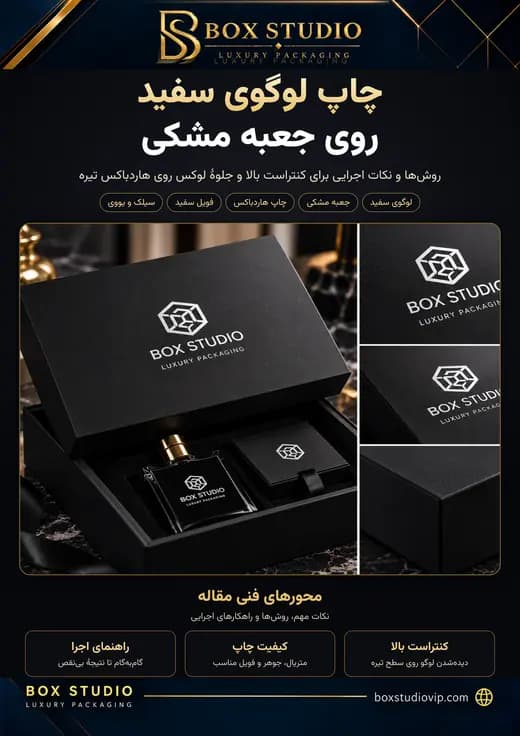جلد مقاله: چاپ لوگوی سفید روی جعبه مشکی؛ روش‌ها و نکات اجرایی