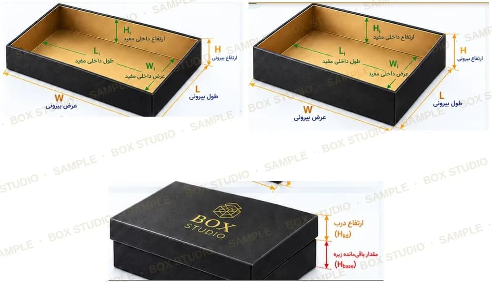 ابعاد داخلی و بیرونی زیره و درب هاردباکس
