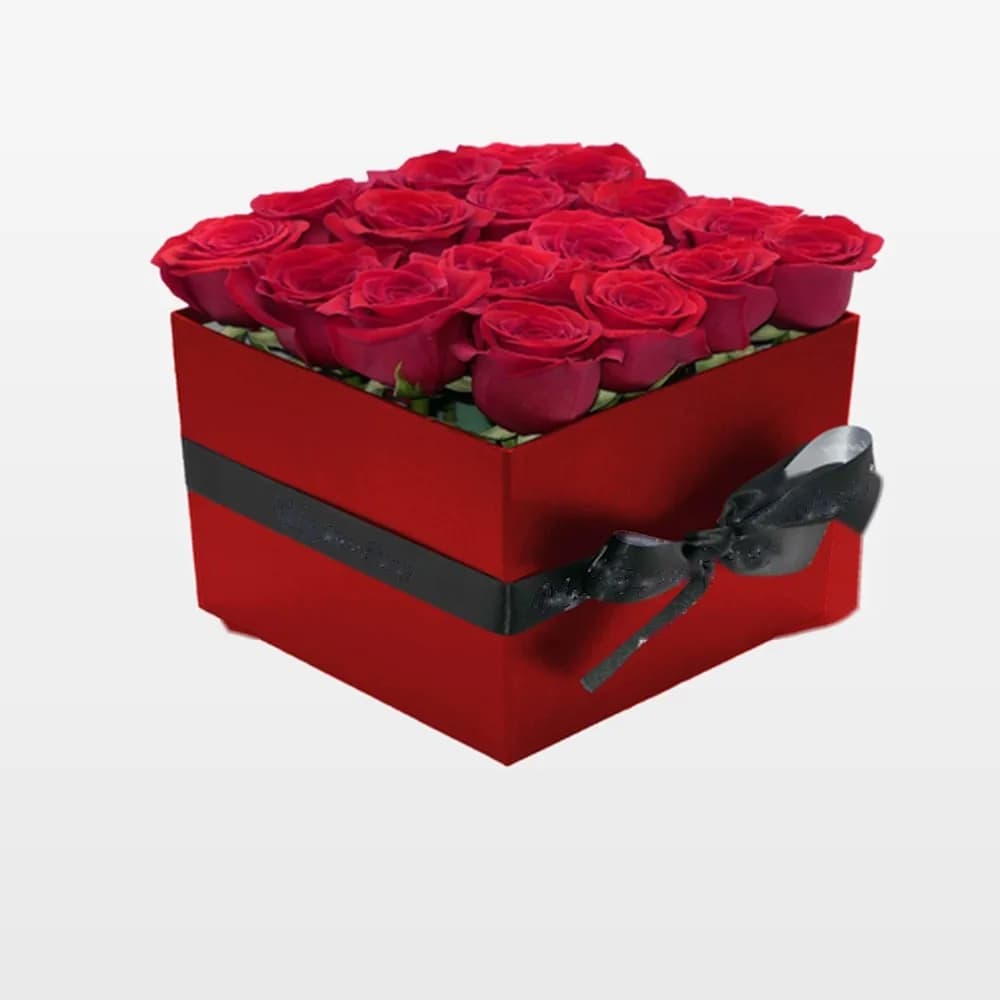 باکس گل مربعی قرمز با روبان