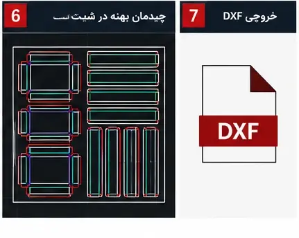 چیدمان قطعات روی شیت و خروجی DXF نقشه هاردباکس